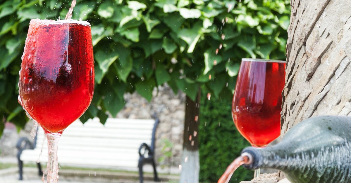 Red wine fountain outside the biggest wine cellars