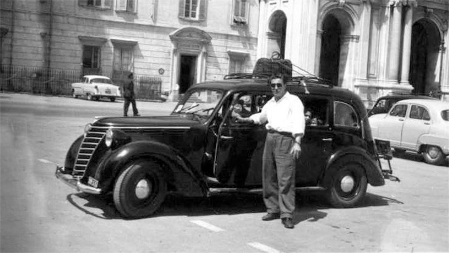 My grandad Giovanni in Pompeii with his "Giuseppina" (Fiat 1100)