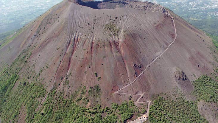 An aerial view of the volcano